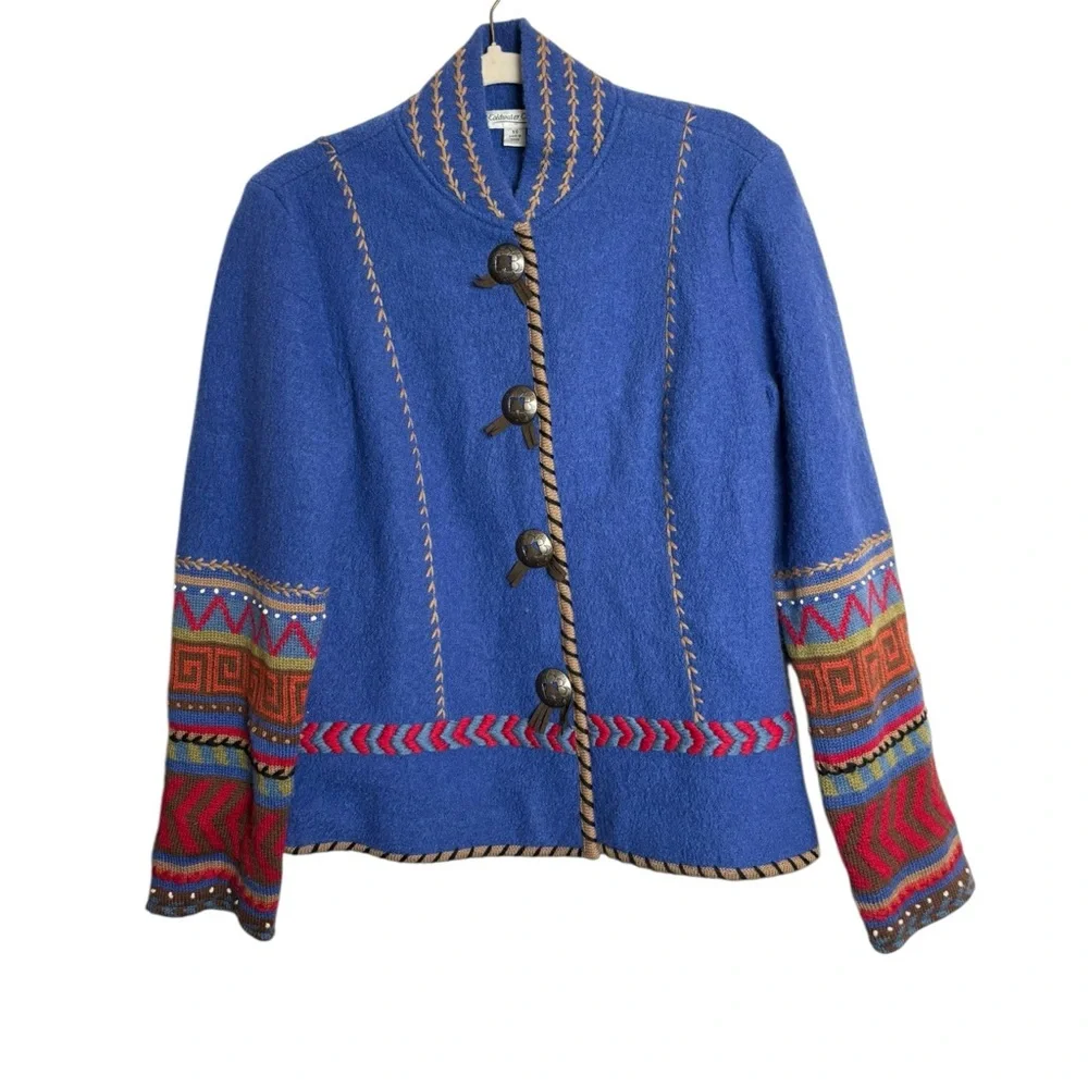 Coldwater Creek Boiled Wool Southwest Boho Western Concho‎ Lined Jacket Size XS